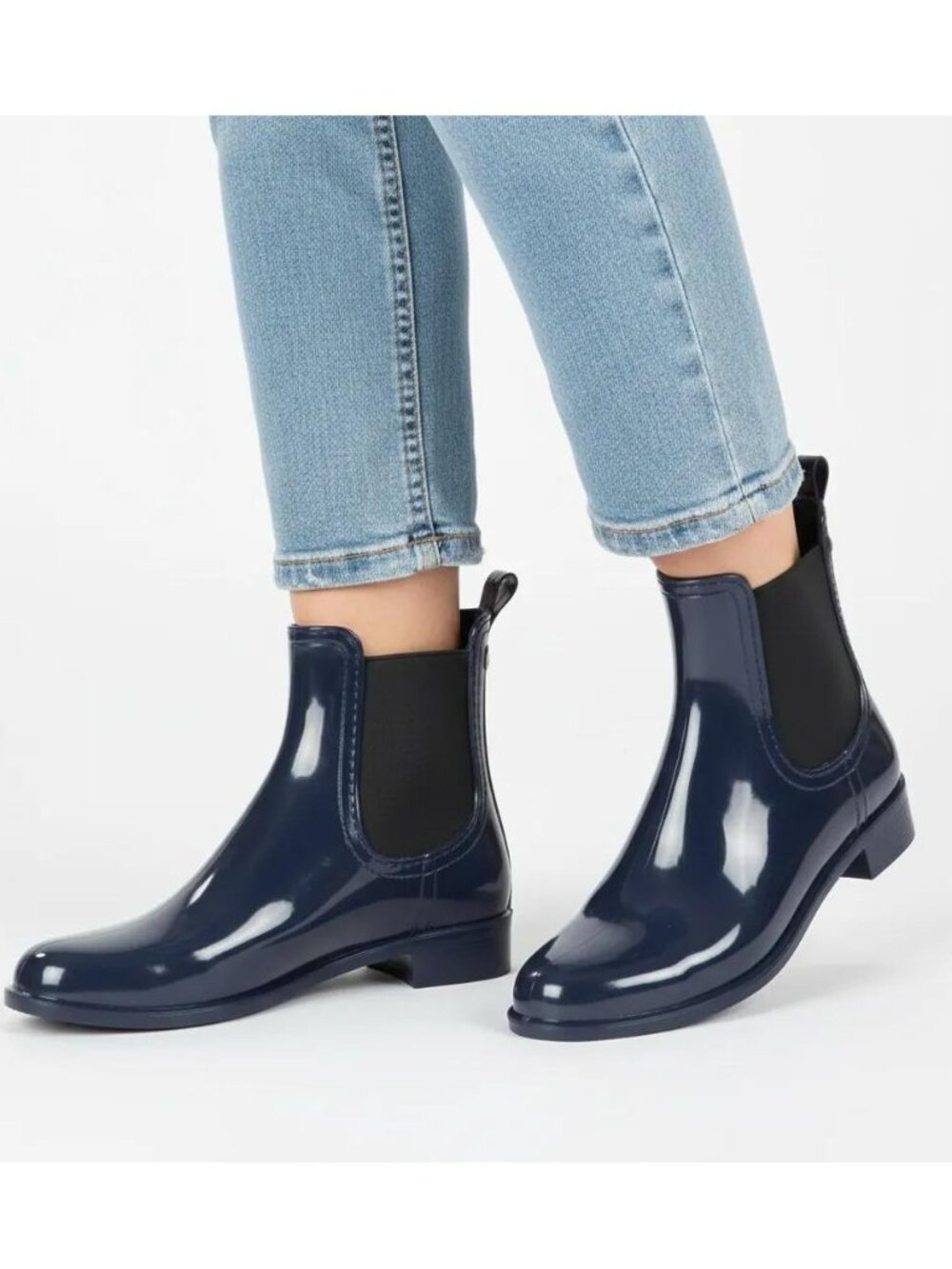 Igor Made In Spain Shiny Urban PVC Ankle Rain Boots Navy Blue Women's Size 6.5